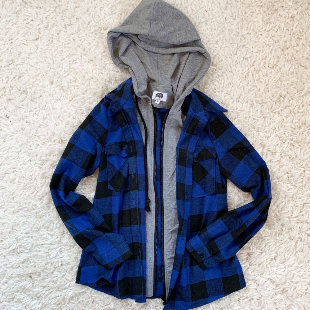 Buffalo plaid zip up hoodie jacket
